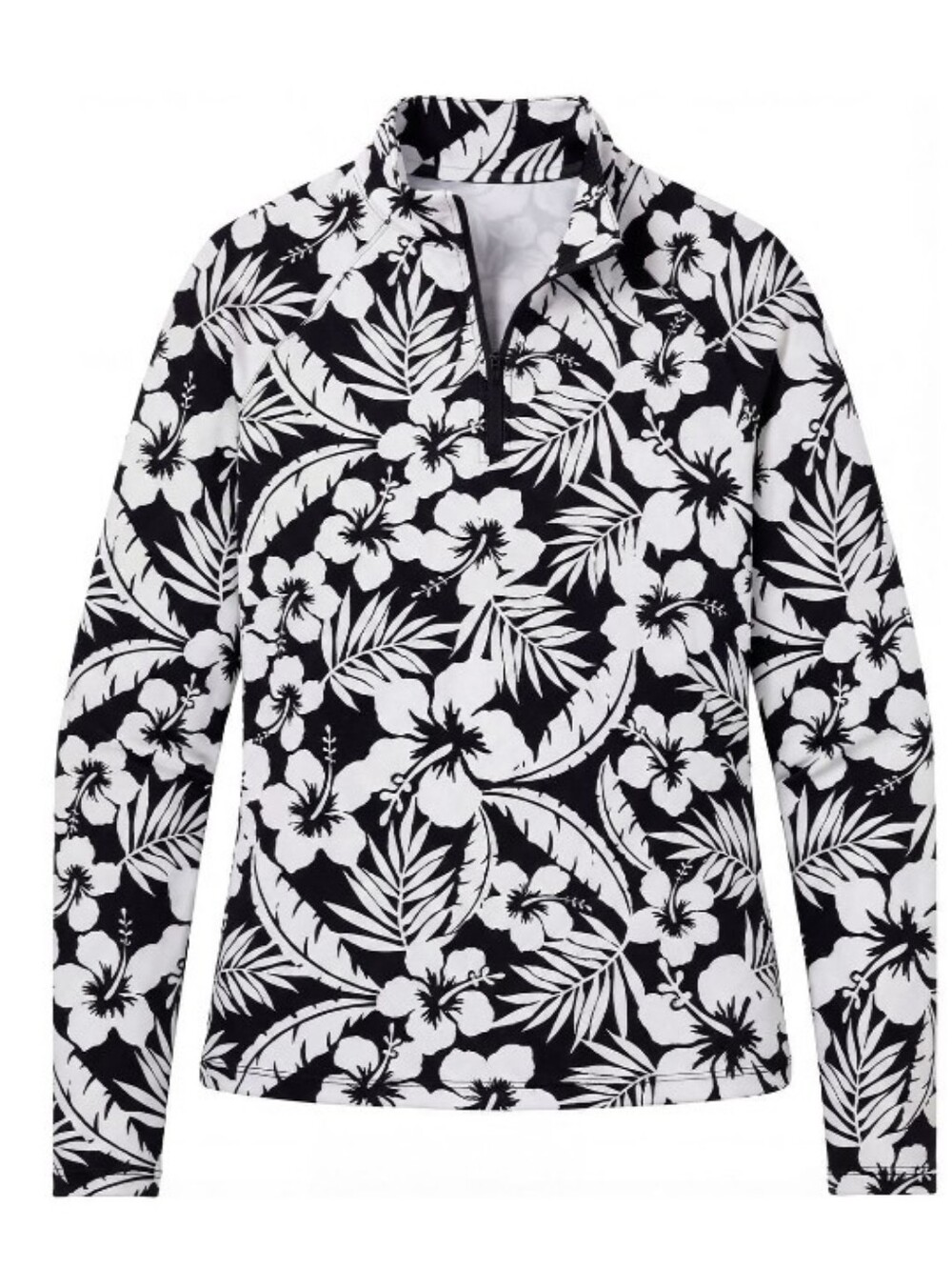 Rashguard Lands End Black White Floral Half-Zip Women's Medium NWT